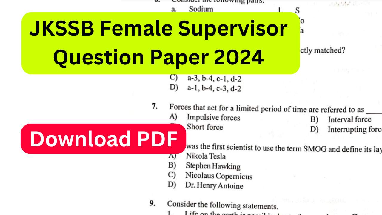 JKSSB Female Supervisor Question Paper 2024