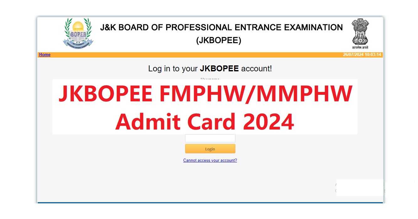 JKBOPEE FMPHW/MMPHW Admit Card 2024