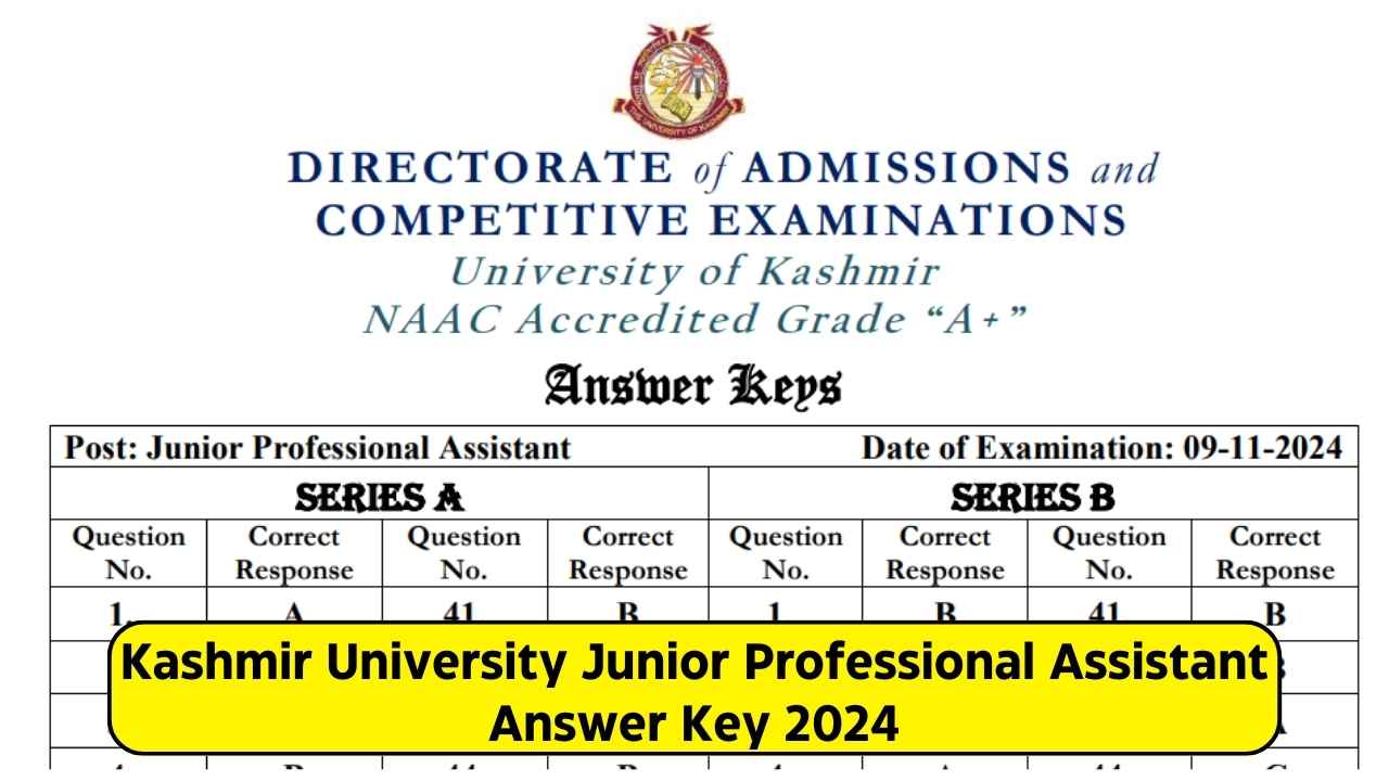 Kashmir University Junior Professional Assistant Answer Key 2024